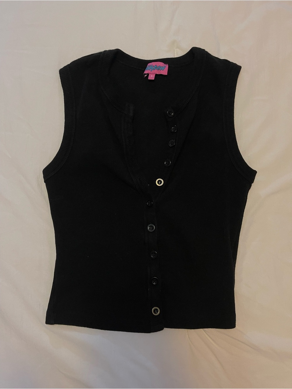 Edikted Black Ribbed Button-Up Tank